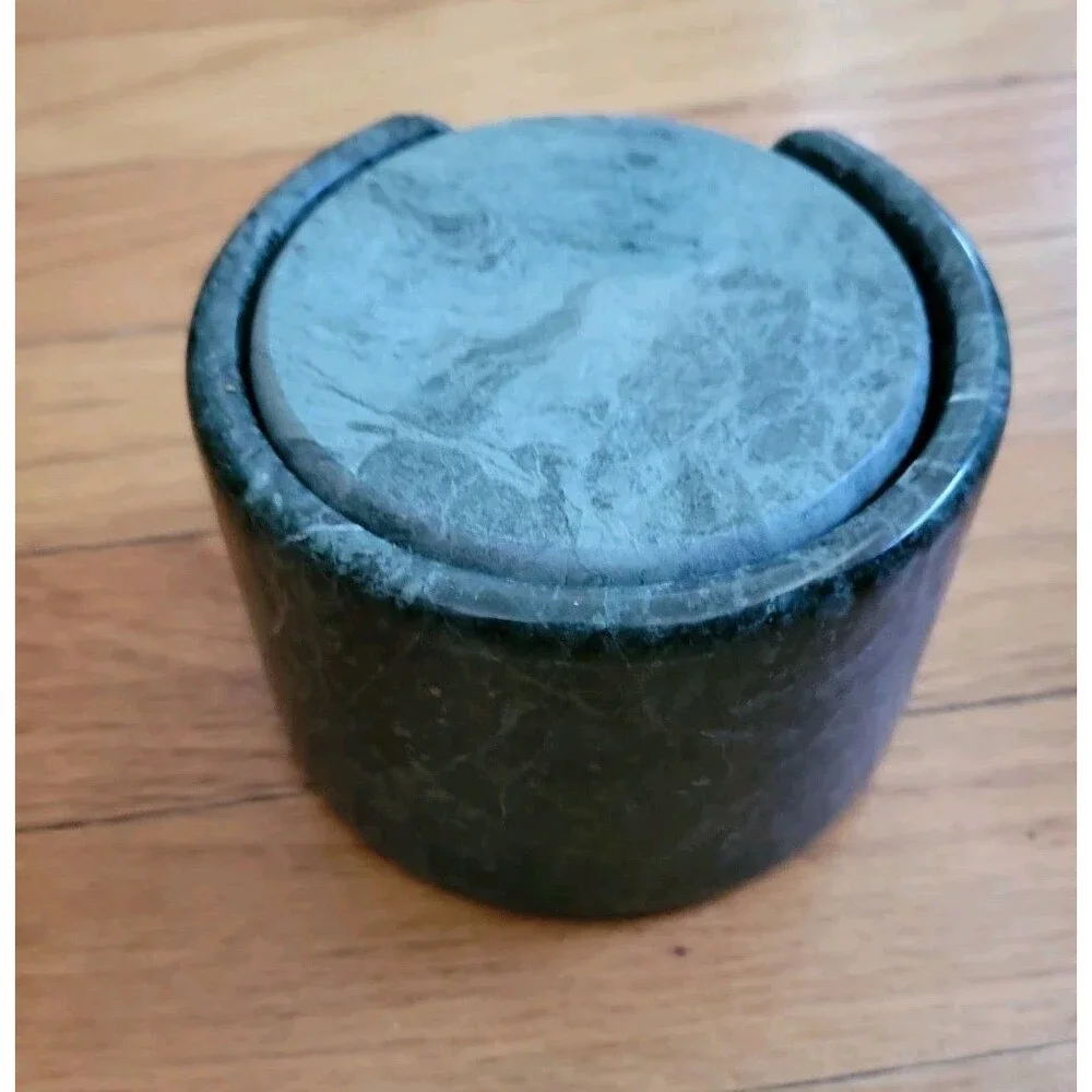 Vtg  Studio Nova Pier 1 Green Jade Marble Coasters & Holder Set of 6 3.2 Pounds